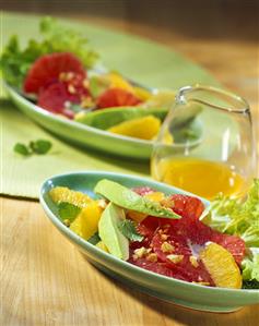 Avocado salad with citrus fruit and walnuts