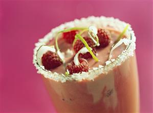 Berry shake with raspberries and grated coconut