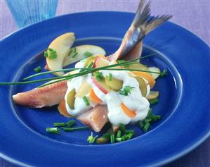 Matje herrings in apple cream with chives