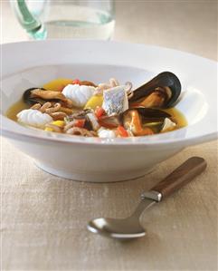 Bouillabaisse with fish and seafood