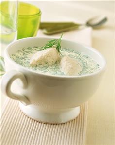 Dill soup with trout dumplings