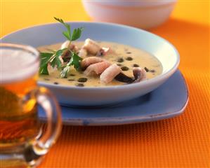 Dutch eel soup with capers and parsley