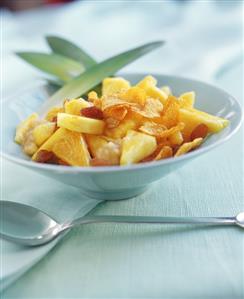 Pineapple salad with cornflakes and raisins