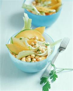 Chick-pea salad with fennel and sweet melon