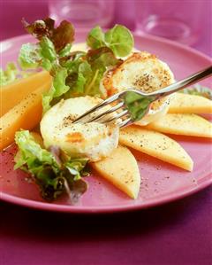 Fried goat's cheese on melon