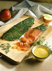 Marinated salmon trout with mustard and apple sauce