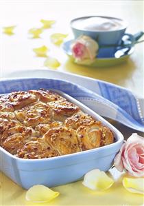 Coiled bun round in baking tin