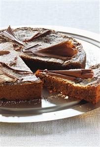 Chocolate cake with chocolate curls