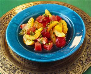 Fruit salad with chopped pistachios