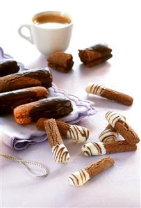 Chocolate sticks with light and dark icing