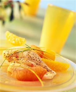 Marinated plaice fillets with citrus fruit