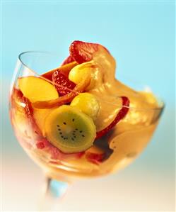 Fruit salad with coffee zabaione