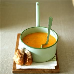 Carrot soup in a pan