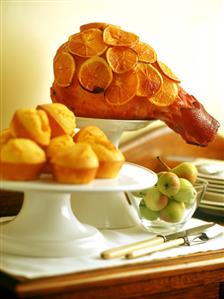 Orange and honey glazed ham and sweetcorn muffins