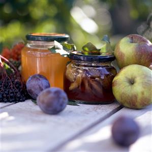 Still life with jams and fruit