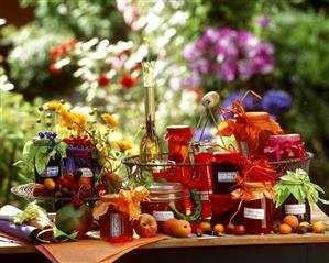 Jam still life on a garden table