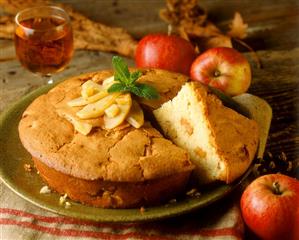 Apple sponge cake made in pie dish