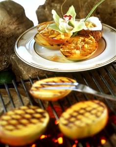 Grilled mango slices with coconut