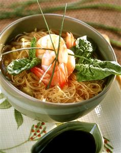 Chinese noodle soup with shrimps