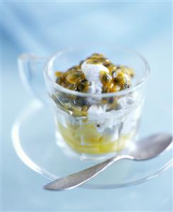 Passion fruit ice cream with passion fruit sauce