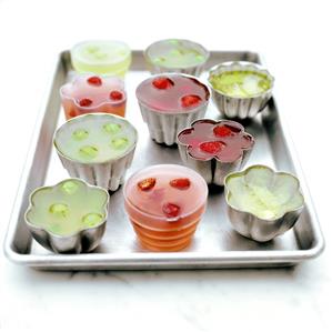 Various fruit jellies in moulds