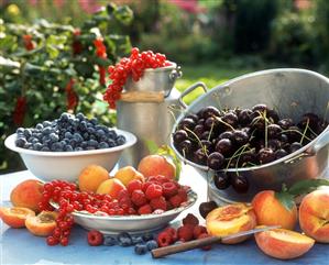 Summer fruits on a garden table