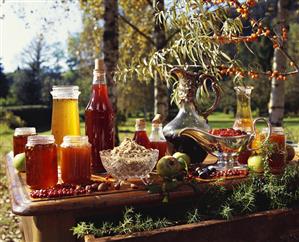 Home-made jams and juices in open air