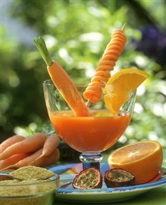 Multi-vitamin juice with carrots, oranges and passion fruit