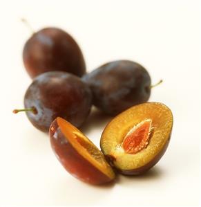 Several Purple Plums with Leaf