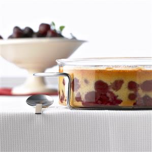 French cherry pudding in a glass dish