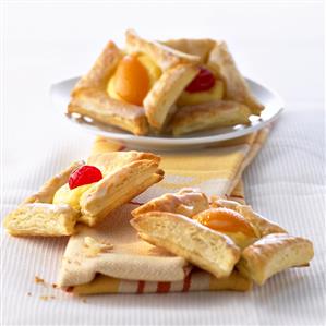 Danish pastries with peaches and cherries