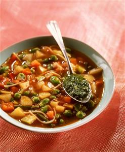 Minestrone al pesto (Vegetable soup with pesto, Italy)