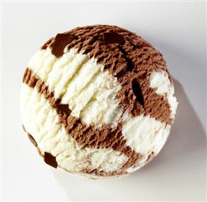 A scoop of vanilla and chocolate ice cream