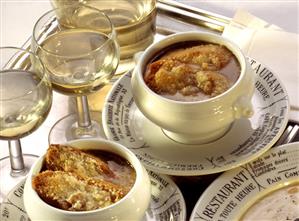 French onion soup with toasted cheese