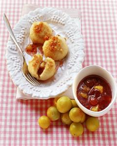 Sweet quark & potato dumplings with berry & mirabelle jam