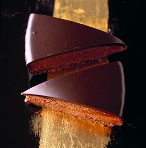 Two pieces of chocolate mousse cake