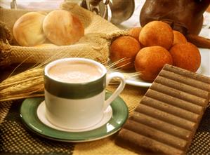 Colombian breakfast (Buñelo, Pandebono and chocolate)