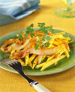 Mango salad with strips of smoked haddock