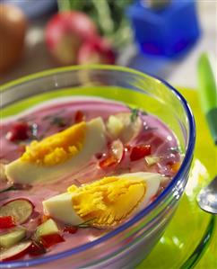 Chlodnik (cold beetroot soup with spring vegetables, Poland)