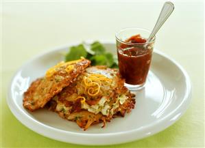 Herbed lemon orzo with halloumi cakes