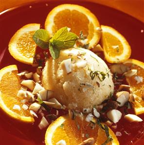 Orange sorbet with Brazil nuts