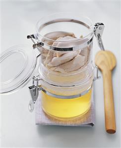 Chicken broth in preserving jar