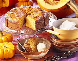 Almond and pumpkin cake with lemon, a piece cut