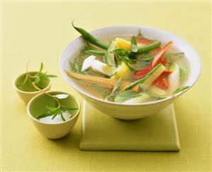 Vegetable soup with summery savory