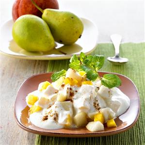 Peach and pear raita with cinnamon