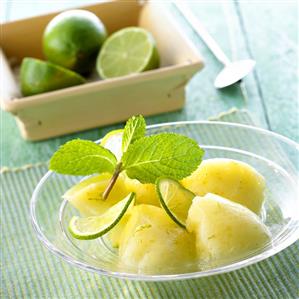 Lime cream in small glass bowl (Indonesia)