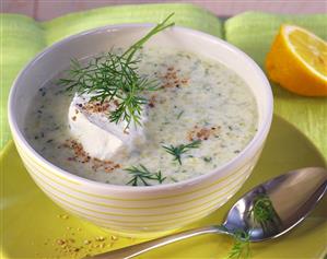 Cold cucumber soup with dill and sour cream