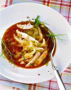 Tomato and fennel soup with redfish