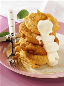 Apple fritters with cinnamon sugar and custard