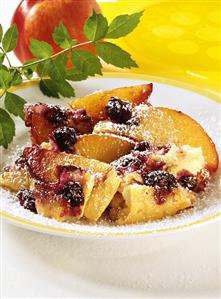 Couscous pancake pieces with nectarines and blueberries